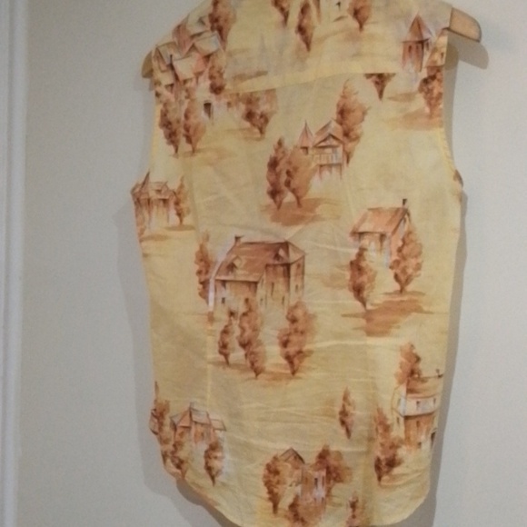 C1💐Anne Klein 6 sleeveless sheer house/tree pattern top - Picture 7 of 8